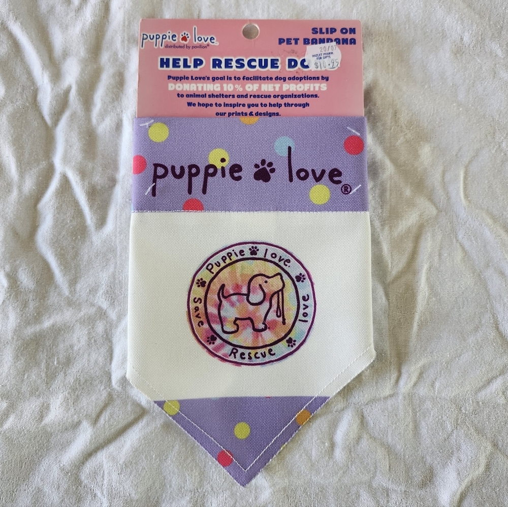 Puppie Love Dog Bandana Slip On Collar Purple Polka Dot NEW